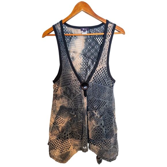 Vintage Y2K Lily by Firmiana Blue And Black Open Weave Sleeveless Overtop Small - Picture 4 of 8